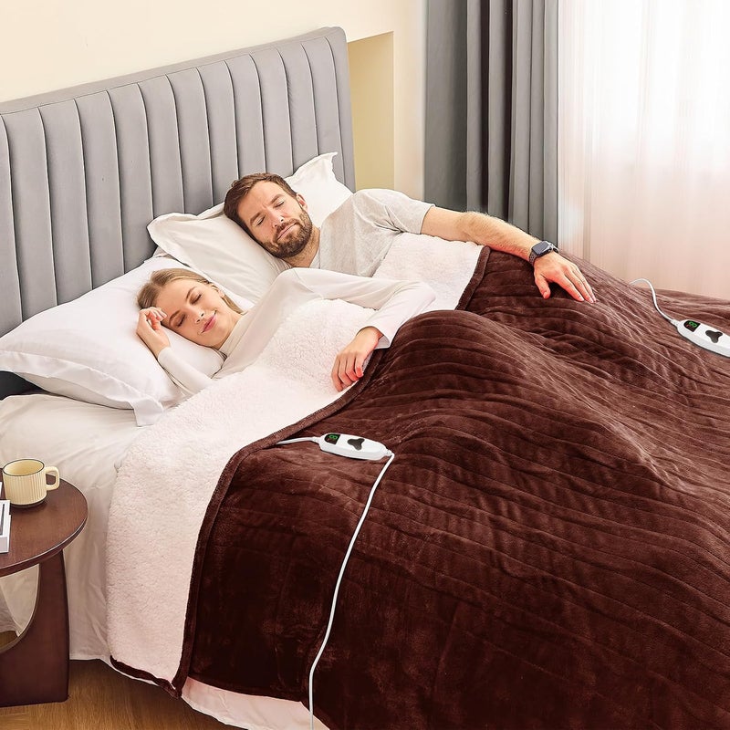 greenoak Heated Blanket Electric King Size 100"X90" Dual Control, Heating Blankets with 10 Levels 8 Hours Auto-Off Overheat Protection, Soft Flannel Sherpa Fluffy House Warming GIF, ETL Mocha - Image 2