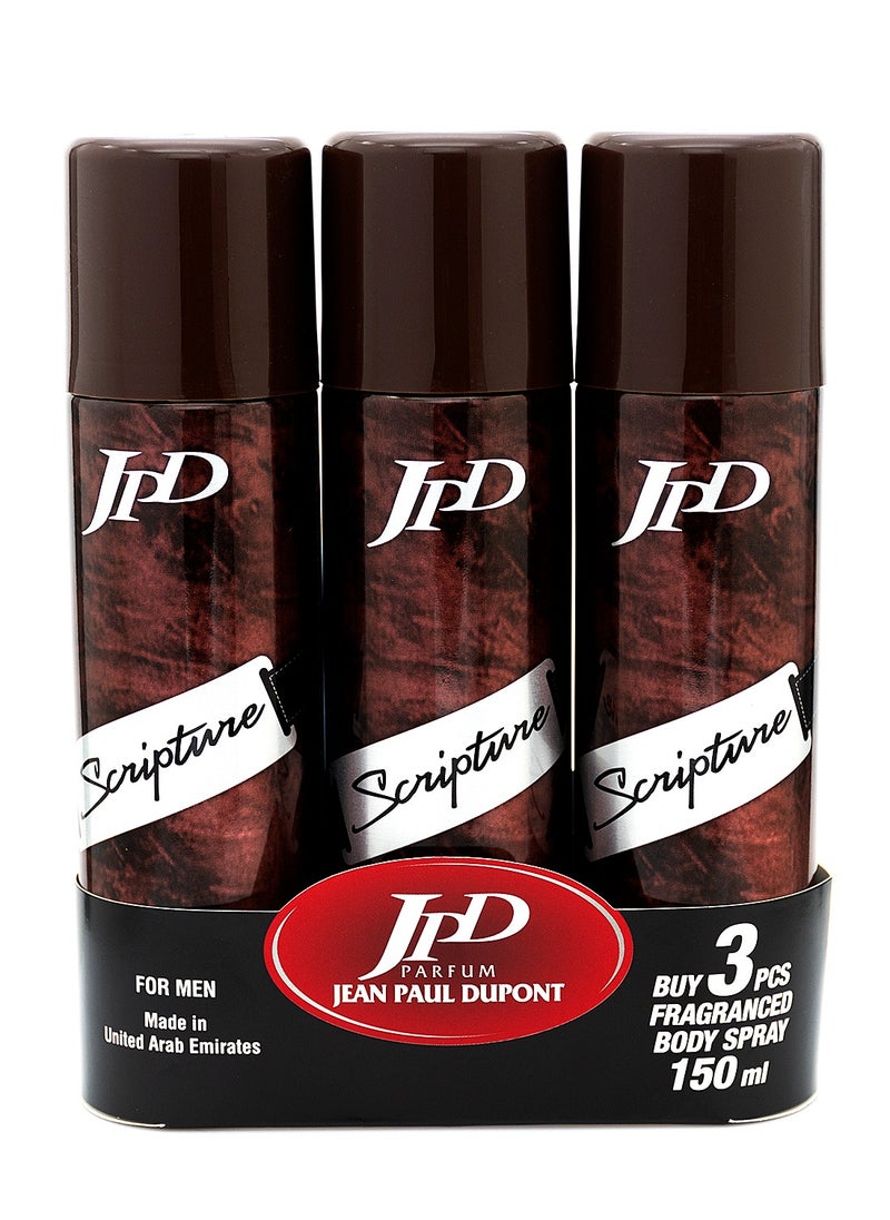 Jean Paul Dupont Scripture 3Pcs Promo Pack Body Spray For Men 150ml  - Image 1