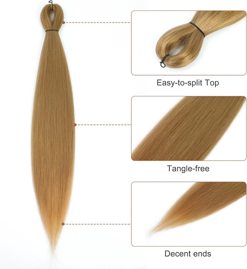 Difunee Pre-stretched Braiding Hair - 24 Inch 8 Packs Blonde Long Braiding Hair For Twist or Box Braids, Yaki Texture Hot Water Setting Synthetic Braiding Hair Extensions (24 Inch, #27-8P) - Image 2