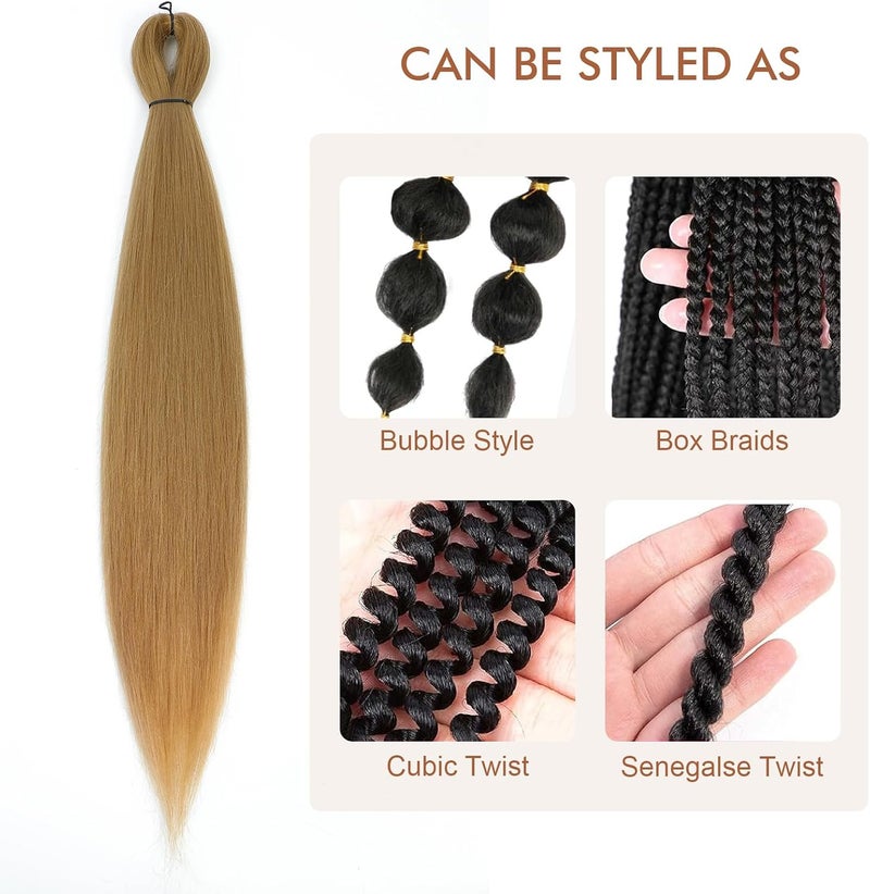 Difunee Pre-stretched Braiding Hair - 24 Inch 8 Packs Blonde Long Braiding Hair For Twist or Box Braids, Yaki Texture Hot Water Setting Synthetic Braiding Hair Extensions (24 Inch, #27-8P) - Image 4