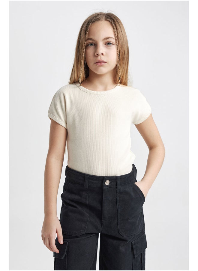 DeFacto Girl Slim Fit Knitted Short Sleeve Body  - Image 3