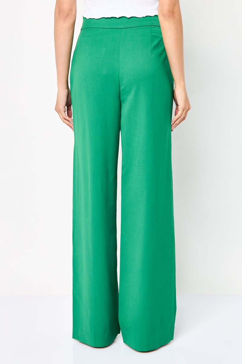 GANT Women Regular Fit Solid Wide Leg Pants, Green  - Image 3