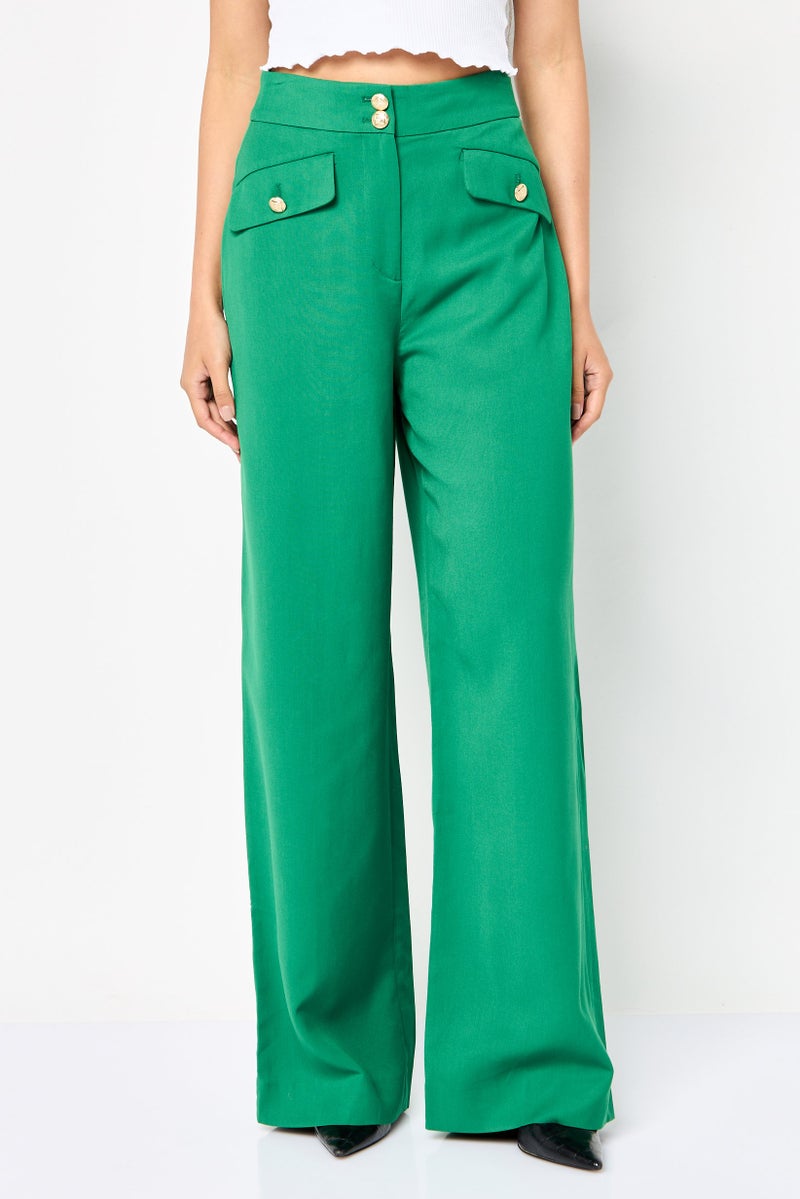 GANT Women Regular Fit Solid Wide Leg Pants, Green  - Image 1