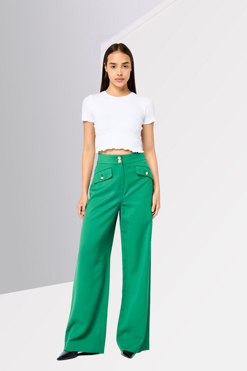 GANT Women Regular Fit Solid Wide Leg Pants, Green  - Image 4