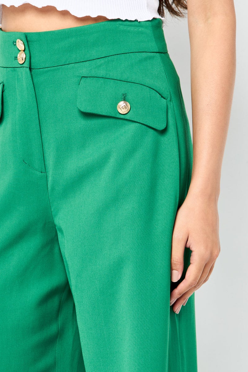 GANT Women Regular Fit Solid Wide Leg Pants, Green  - Image 2