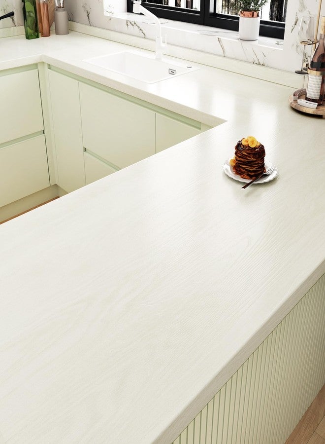 WESTICK White Wood Contact Paper Peel and Stick Wallpaper Light Wood Grain Contact Paper for Countertops Waterproof Self Adhesive Beige Wooden Vinyl Wallpaper for Cabinets Kitchen Tables 17.7"x120" - Image 1