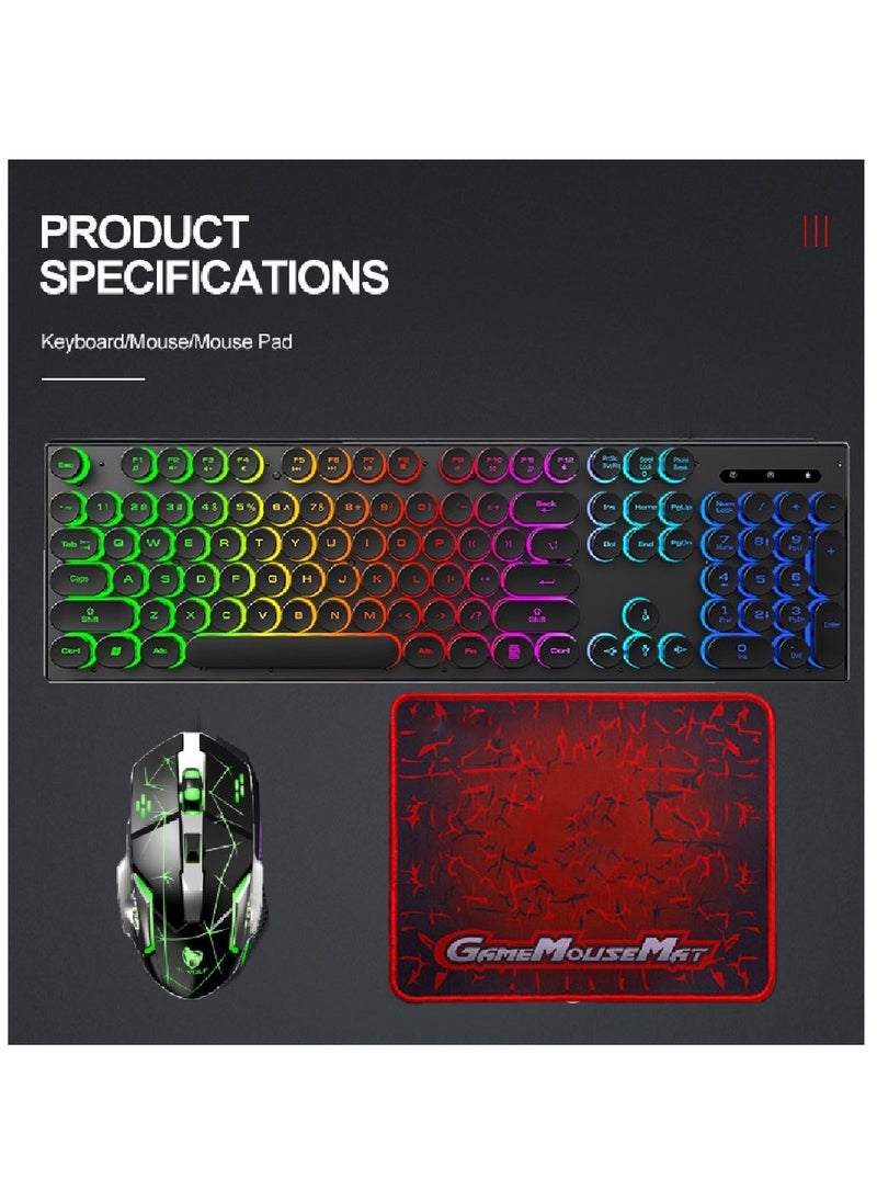 T-WOLF - 104 Key Wired Keyboard Mouse Combo Cool Rainbow Color Backlight Retro Punk Style Suspended Keycaps For Office Pc Gaming - Image 1