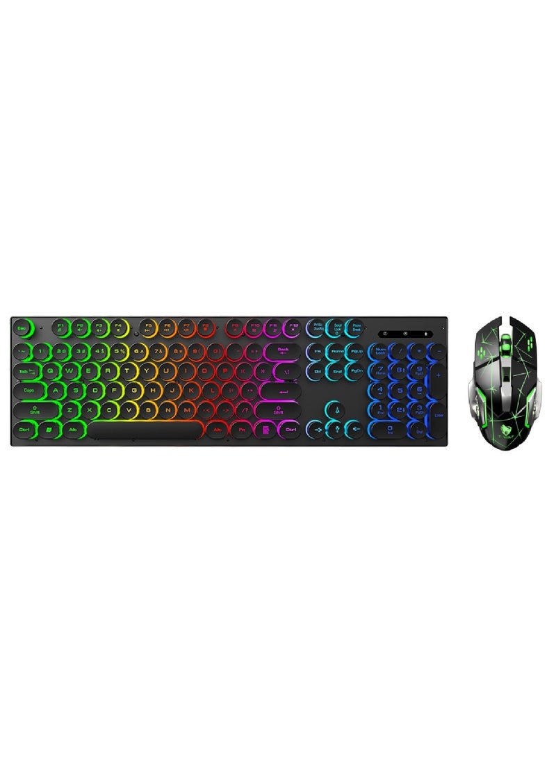 T-WOLF - 104 Key Wired Keyboard Mouse Combo Cool Rainbow Color Backlight Retro Punk Style Suspended Keycaps For Office Pc Gaming - Image 1