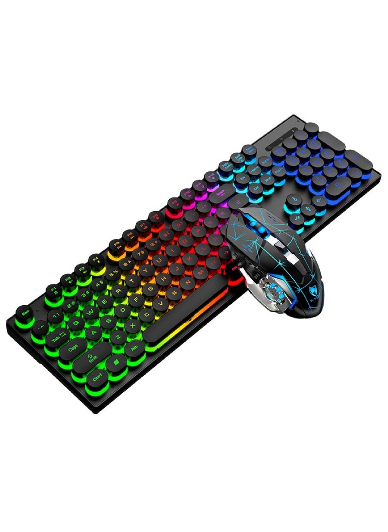 T-WOLF - 104 Key Wired Keyboard Mouse Combo Cool Rainbow Color Backlight Retro Punk Style Suspended Keycaps For Office Pc Gaming - Image 1
