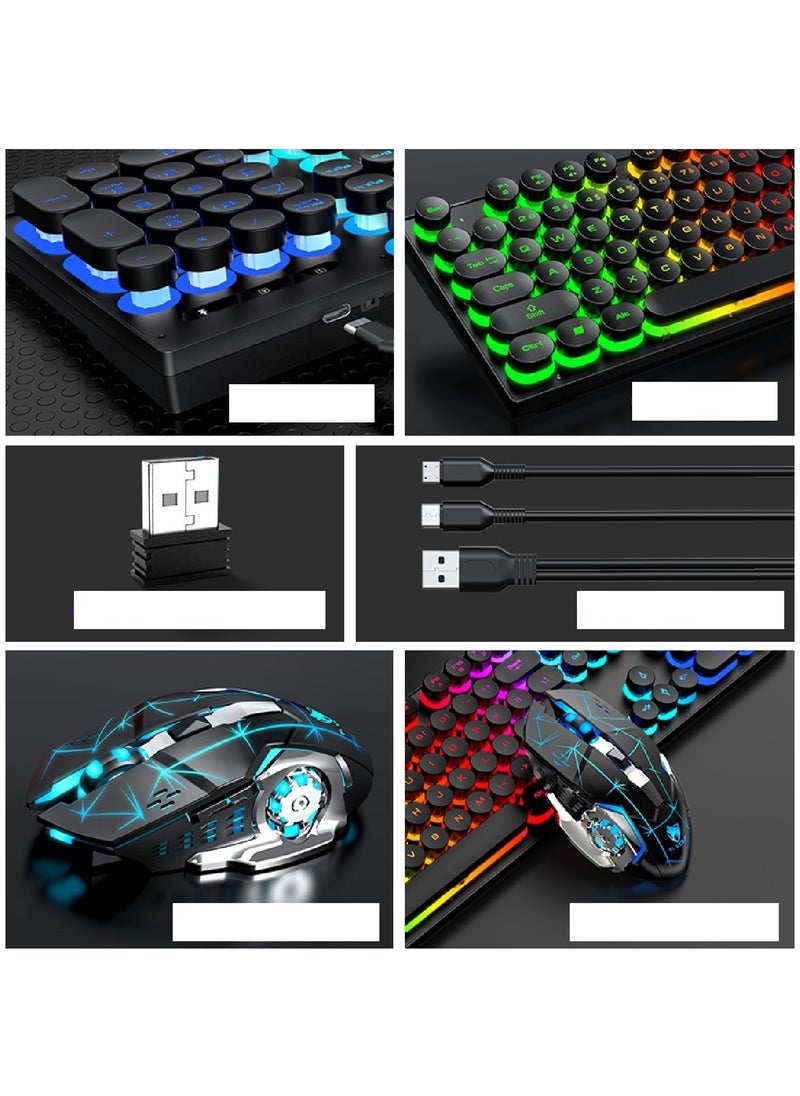 T-WOLF - 104 Key Wired Keyboard Mouse Combo Cool Rainbow Color Backlight Retro Punk Style Suspended Keycaps For Office Pc Gaming - Image 1