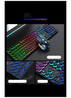 T-WOLF 104 Key Wired Keyboard Mouse Combo Cool Rainbow Color Backlight Retro Punk Style Suspended Keycaps For Office Pc Gaming  - Image 5