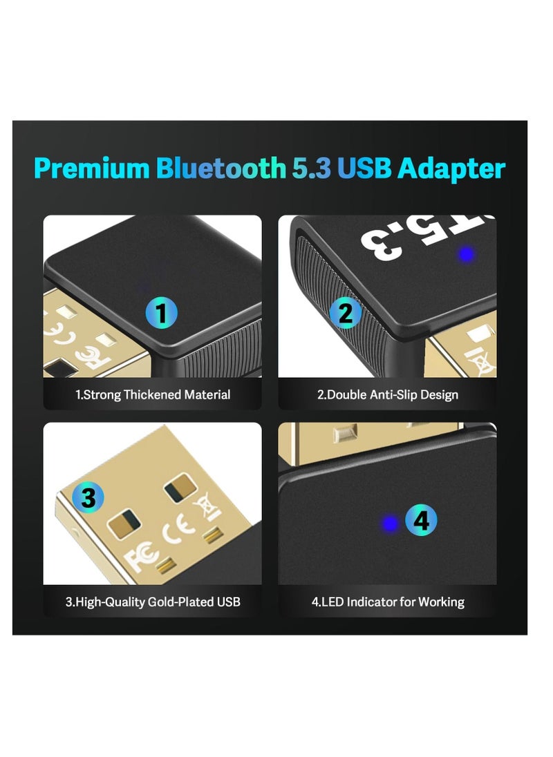 Generic Bluetooth 5.3 USB Adapter for PC Desktop,, Wireless Transmitter Dongle for Windows 11/10/8.1/7 Computer Laptop, Plug and Play, No Driver Required, for Headset Speaker Keyboard Mouse Printer  - Image 2
