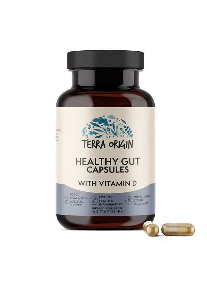 Terra Origin Healthy Gut Capsules with Vitamin D | 60 Capsules | Digestive Support, intestinal Permeability, IBS, Bloating, Gas and Constipation* 30 Servings/60 Capsules - Image 1