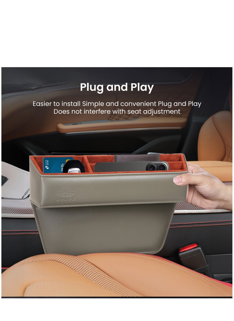 Brave Premium Car Seat Gap Organizer, Multifunctional Car Organizer and Storage Box PU Leather Car Organizers and Storage Automotive Accessories for Holding Phone, Sunglasses, Key, Cards, Wallets- Grey  - Image 5