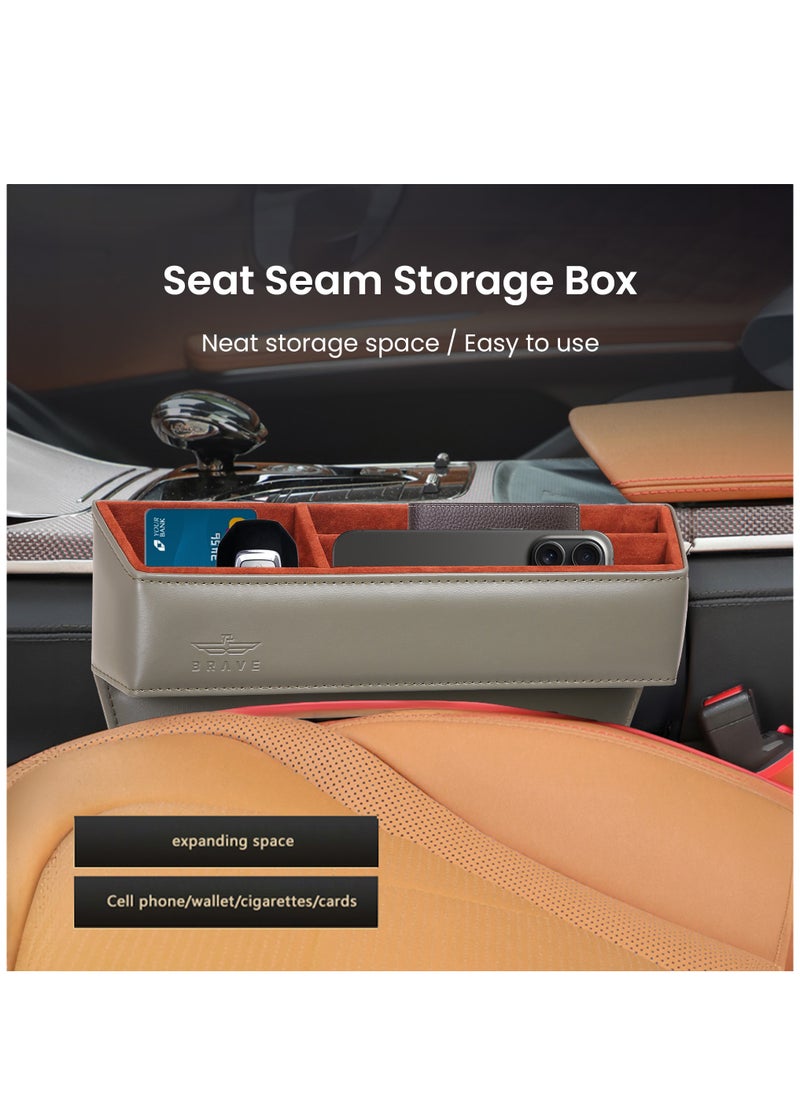 Brave Premium Car Seat Gap Organizer, Multifunctional Car Organizer and Storage Box PU Leather Car Organizers and Storage Automotive Accessories for Holding Phone, Sunglasses, Key, Cards, Wallets- Grey  - Image 2