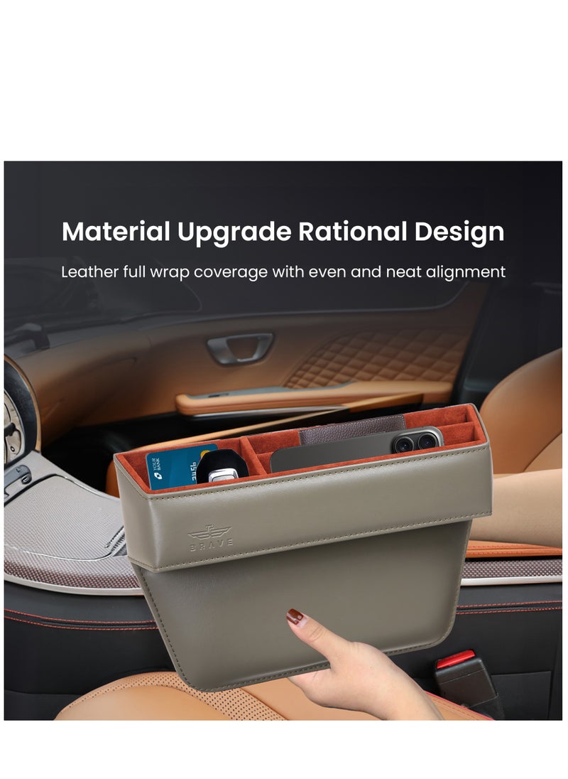 Brave Premium Car Seat Gap Organizer, Multifunctional Car Organizer and Storage Box PU Leather Car Organizers and Storage Automotive Accessories for Holding Phone, Sunglasses, Key, Cards, Wallets- Grey  - Image 3