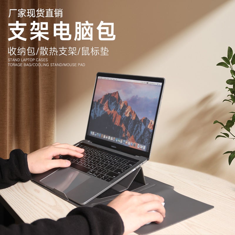 [Thickened Leather] Suitable For Apple Huawei 14Inch Laptop Sleeve Lenovo 13.3Inch Stand Computer Bag - Image 4