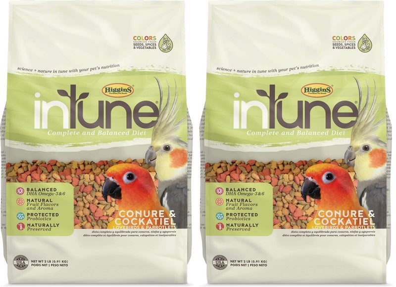 Higgins 2 Pack of Intune Complete and Balanced Diet Conure and Cockatiel Food, 2 Pounds Each - Image 1