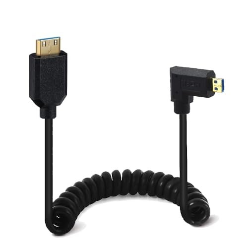 Kework 4ft Micro HDMI to Mini HDMI 8K@60Hz Coiled Cable, Right Angle Micro HDMI 2.1 Male to Mini HDMI 2.1 Male Adapter Spiral Spring Shield Cord, 48Gbps High Speed, Ultra HD, Dynamic HDR - Image 1