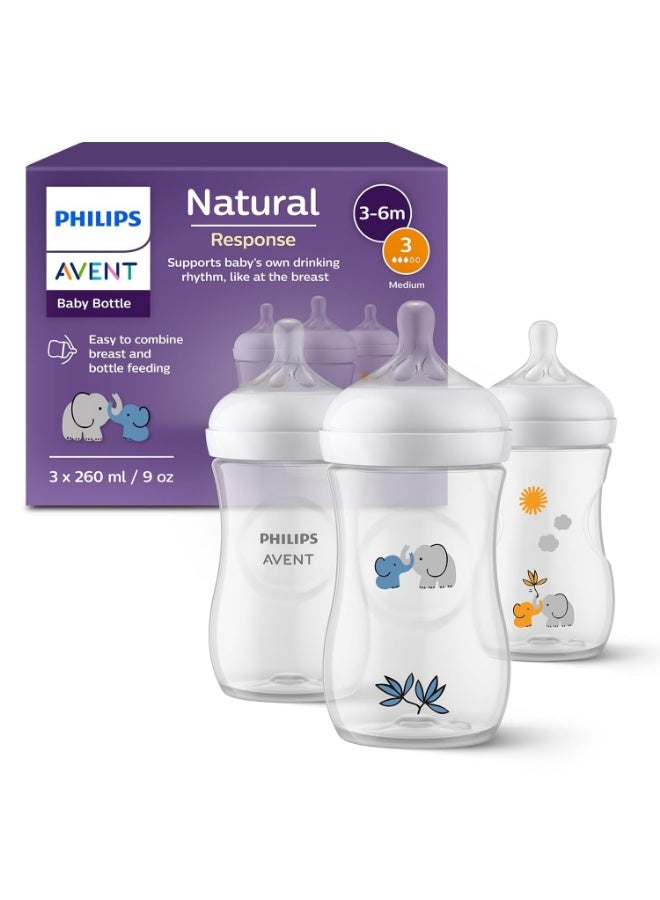 Philips Avent Natural Response Gift Set for Babies: 3 Natural Response Baby Bottles (260 ml) with T3 Teats (from 1 Month)