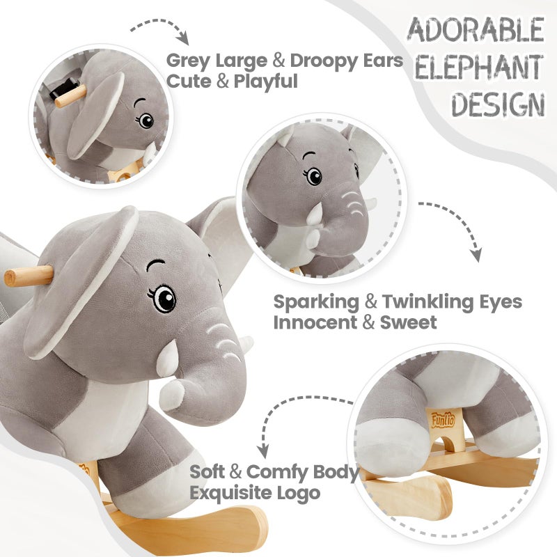 FUNLIO Elephant Baby Rocking Horse for Toddlers 6 Months to 3 Years, Cute & Graceful Grey Elephant Rocker for Baby Girl, Stuffed Plush Ride-on Rocking Animal, Easy to Assemble, CPC & CE Certified - Image 3