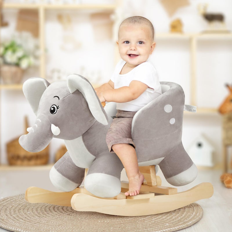 FUNLIO Elephant Baby Rocking Horse for Toddlers 6 Months to 3 Years, Cute & Graceful Grey Elephant Rocker for Baby Girl, Stuffed Plush Ride-on Rocking Animal, Easy to Assemble, CPC & CE Certified - Image 2