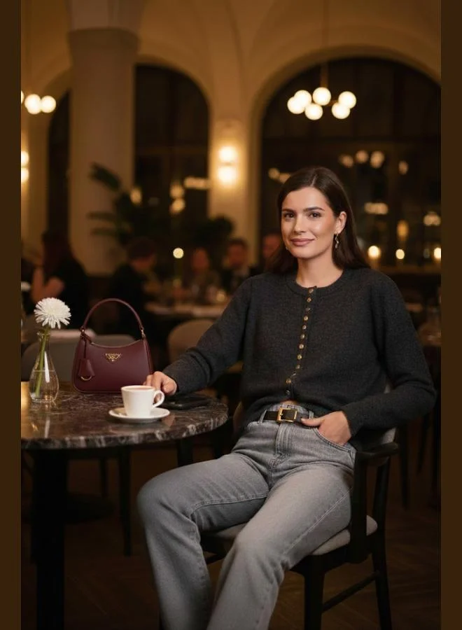 ليلا كارديجان ليلا النسائي المحبوك بقصة قصيرة وياقة مستديرة ومقاس مريح