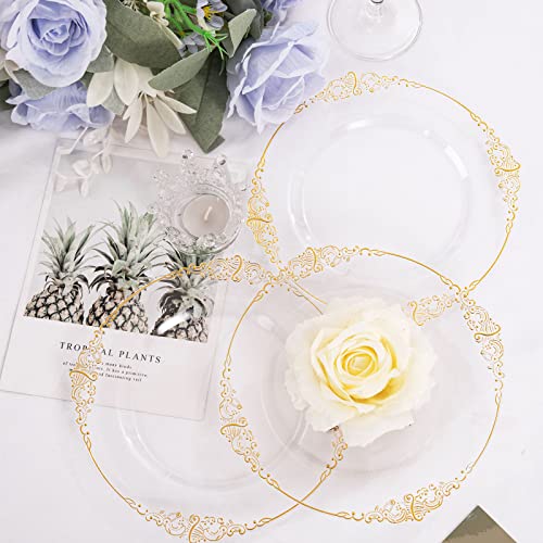 Morejoy 100pcs Gold Plastic Plates - Clear Gold Disposable Plates - 7.5 inch Clear and Gold Dessert Plates, Clear Plastic Plates with Gold Rim for Weddings & Parties & Shower - Image 4