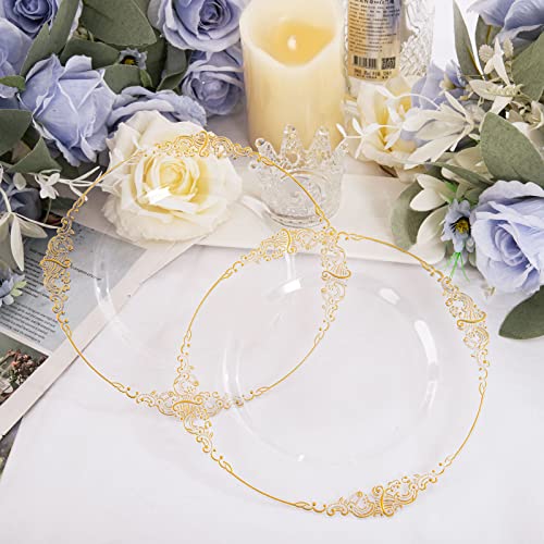 Morejoy 100pcs Gold Plastic Plates - Clear Gold Disposable Plates - 7.5 inch Clear and Gold Dessert Plates, Clear Plastic Plates with Gold Rim for Weddings & Parties & Shower - Image 3