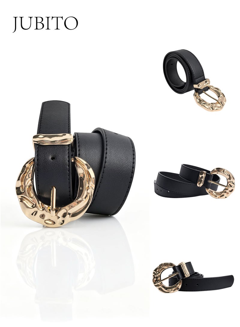 JUBITO Belts, women's fashionable and personalized belt, trendy and luxurious metal buckle decorated PU belt, retro belt, women's accessories (black, 106cm) - Image 2