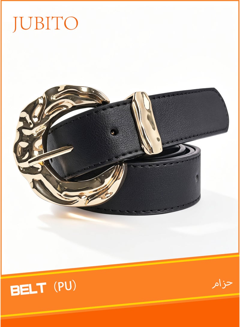 JUBITO Belts, women's fashionable and personalized belt, trendy and luxurious metal buckle decorated PU belt, retro belt, women's accessories (black, 106cm) - Image 1