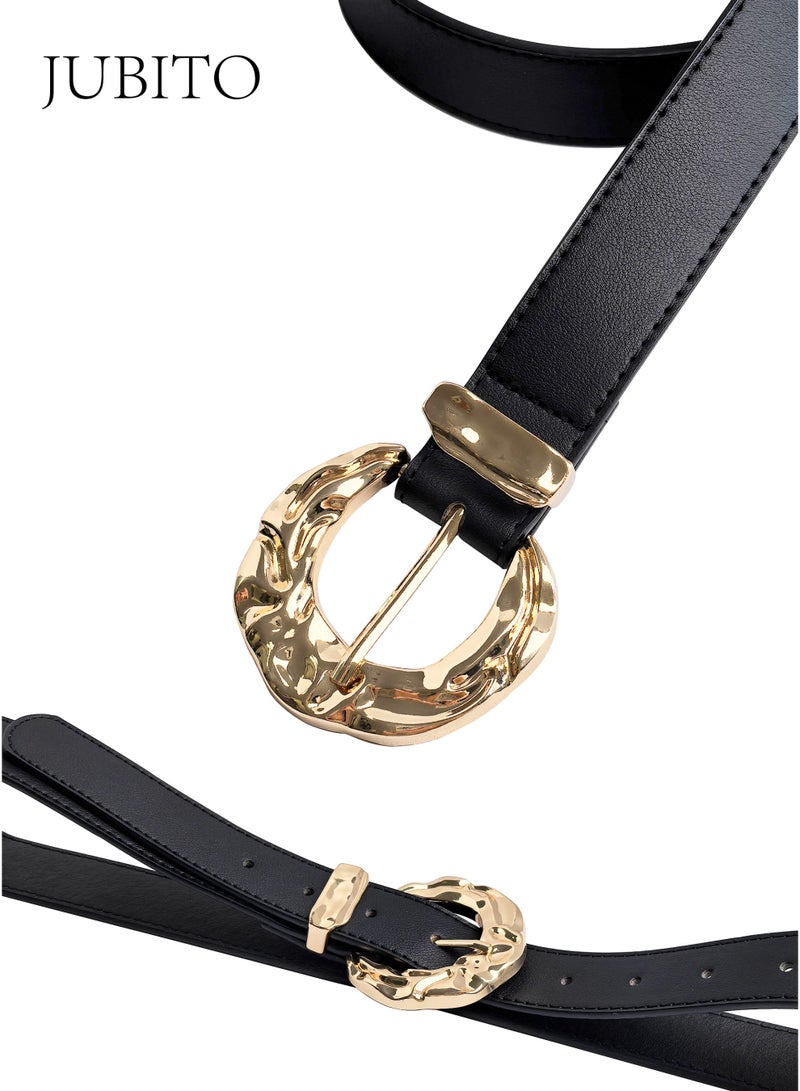 JUBITO Belts, women's fashionable and personalized belt, trendy and luxurious metal buckle decorated PU belt, retro belt, women's accessories (black, 106cm) - Image 4