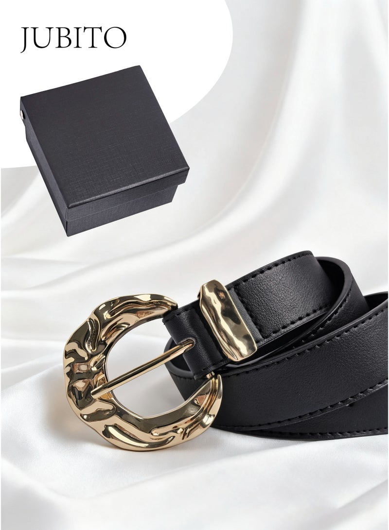 JUBITO Belts, women's fashionable and personalized belt, trendy and luxurious metal buckle decorated PU belt, retro belt, women's accessories (black, 106cm) - Image 3