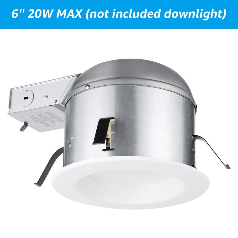 TORCHSTAR 8 Pack 6 Inch Remodel Recessed Lighting Housing, Shallow IC Rated AirTight 120-277V Can, Max 20W Compatible, TP24 Connector, ETL Listed, Damp Location - Image 2