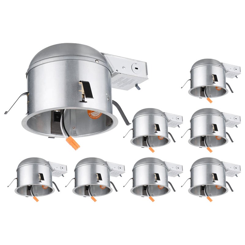 TORCHSTAR 8 Pack 6 Inch Remodel Recessed Lighting Housing, Shallow IC Rated AirTight 120-277V Can, Max 20W Compatible, TP24 Connector, ETL Listed, Damp Location - Image 1