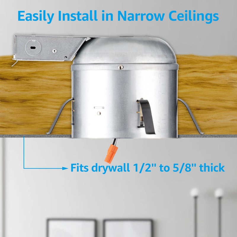 TORCHSTAR 8 Pack 6 Inch Remodel Recessed Lighting Housing, Shallow IC Rated AirTight 120-277V Can, Max 20W Compatible, TP24 Connector, ETL Listed, Damp Location - Image 4