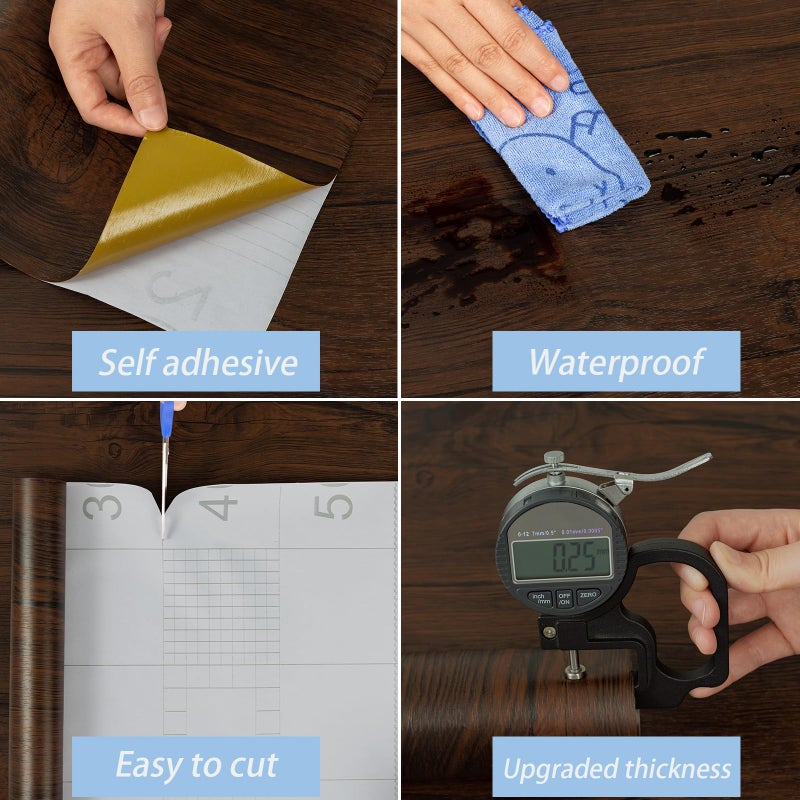 Abyssaly Sticky Back Plastic Wood Effect Vinyl Wrap Self Adhesive Wallpaper Dark Brown 40cm X 300cm Decorative Furniture Table Shelf Counter Wall Oak Furniture Stickers - Image 2