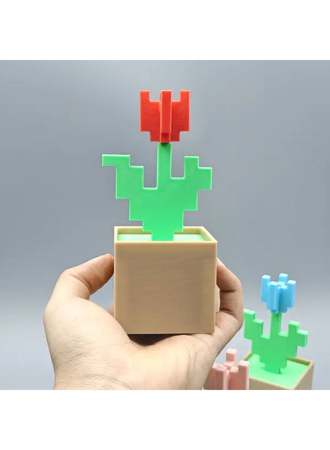 Purple 3D Printed Pixel Tulip Decor Unique Home Accent for Bedroom - Image 4