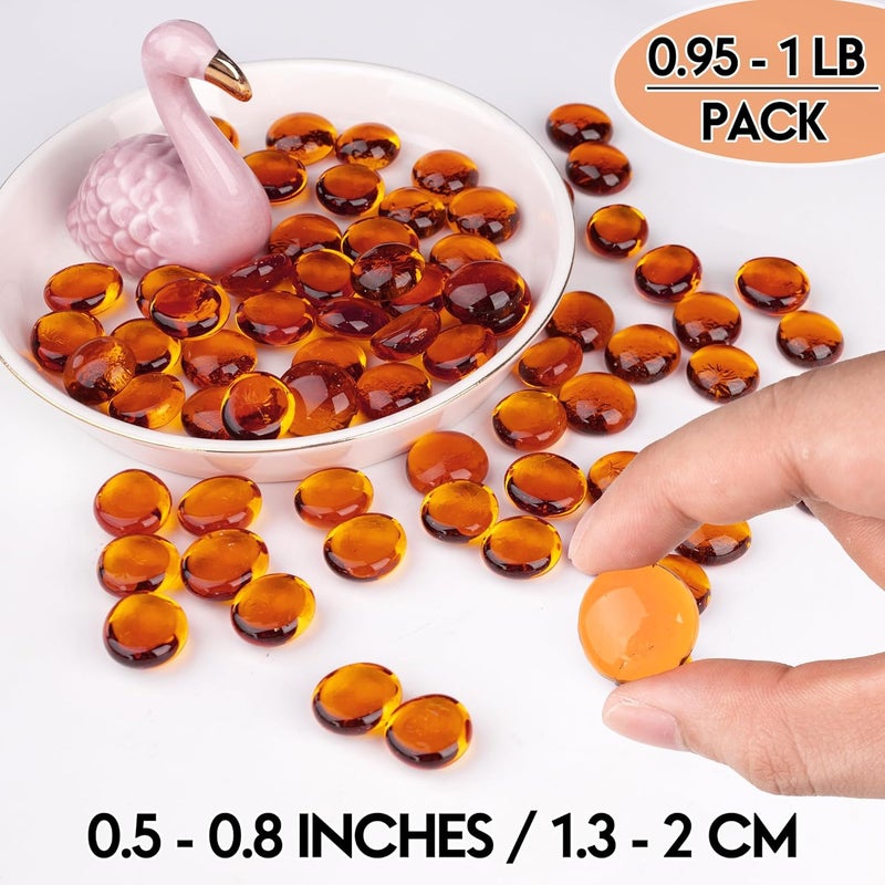 Meschett 0.44KG Glass Marbles, Transparent and Smooth Flat Glass Beads for Vases, Mosaic Gem Pebbles for Aquarium Decor, Floral Arrangements, Mancala Stones, Vase Filler and Crafts, Orange - Image 3