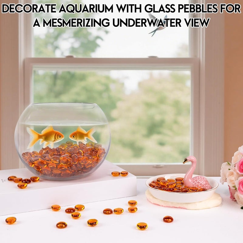 Meschett 0.44KG Glass Marbles, Transparent and Smooth Flat Glass Beads for Vases, Mosaic Gem Pebbles for Aquarium Decor, Floral Arrangements, Mancala Stones, Vase Filler and Crafts, Orange - Image 4
