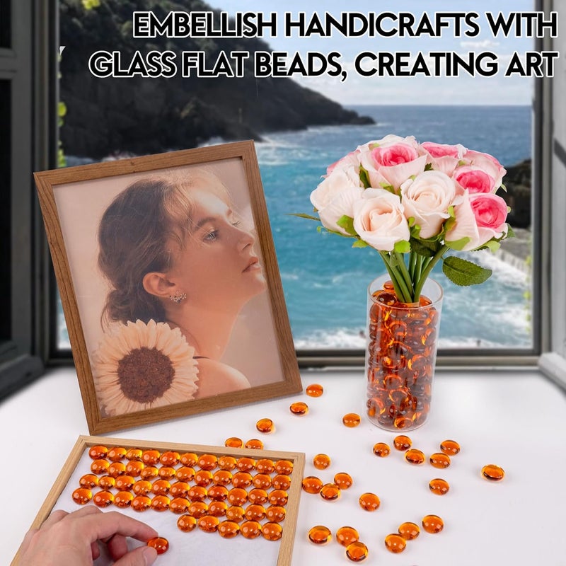 Meschett 0.44KG Glass Marbles, Transparent and Smooth Flat Glass Beads for Vases, Mosaic Gem Pebbles for Aquarium Decor, Floral Arrangements, Mancala Stones, Vase Filler and Crafts, Orange - Image 5