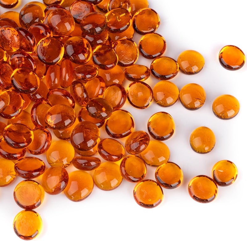 Meschett 0.44KG Glass Marbles, Transparent and Smooth Flat Glass Beads for Vases, Mosaic Gem Pebbles for Aquarium Decor, Floral Arrangements, Mancala Stones, Vase Filler and Crafts, Orange - Image 1