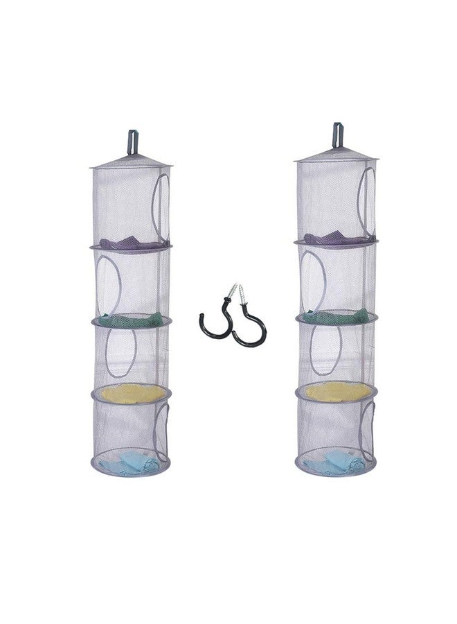 Dodxiaobeul 2 Pcs 4 Tier Foldable Hanging Mesh Storage Basket with 2 Hooks,43.5 x12” Space Saving Toy Organizer 4 Compartments Organizer for Corner Organizer Storage Net,Bathroom Balcony Wardrobe,Travel,Gray - Image 1