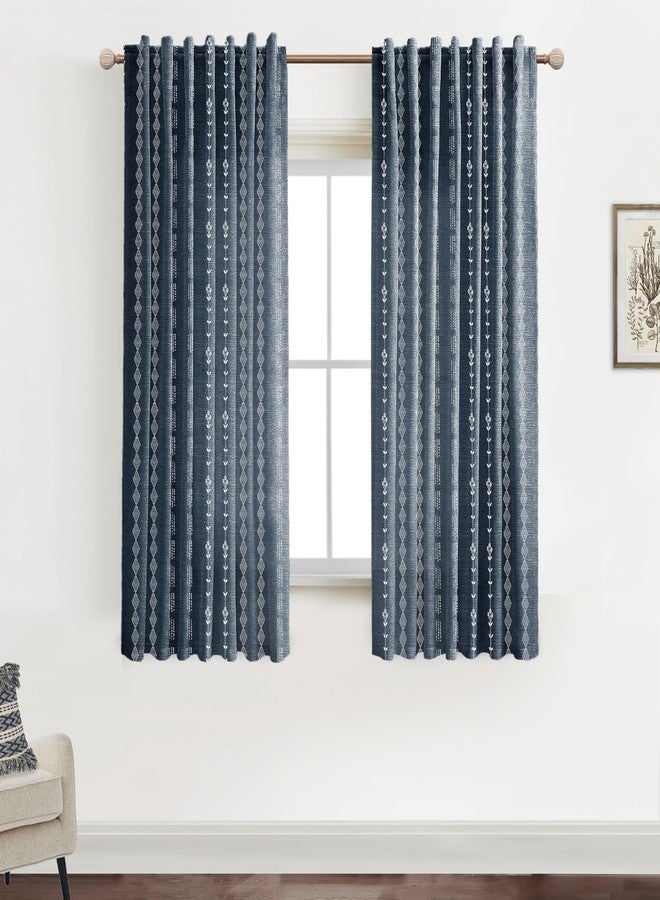 Lino Rosa Dark Blue Curtains for Boys Bedroom,Moroccan Boho Vintage Printed Coastal Curtains for Bathroom Window Living Room 63 Inch Length - Image 2
