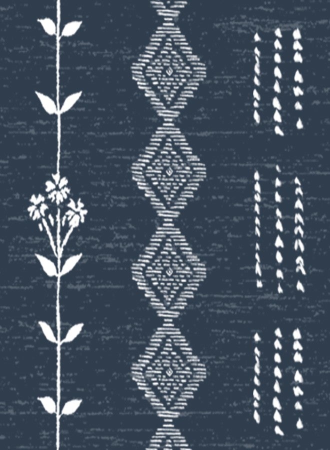Lino Rosa Dark Blue Curtains for Boys Bedroom,Moroccan Boho Vintage Printed Coastal Curtains for Bathroom Window Living Room 63 Inch Length - Image 5