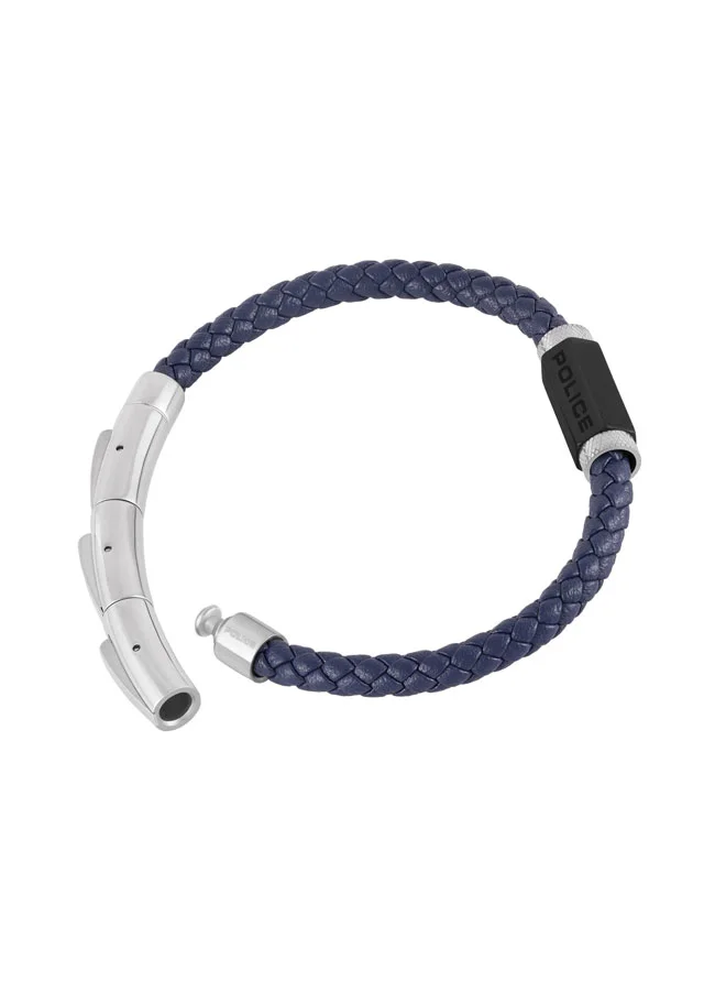 Police Urbancoil Blue Braided Leather Bracelet for Men