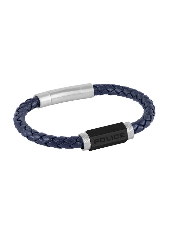 Police Urbancoil Blue Braided Leather Bracelet for Men