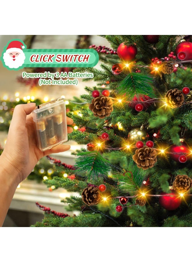 تشيلور إكليل عيد الميلاد مع أضواء خرافية، 2 متر، 20 مصباح ليد، سلسلة أضواء مخروط الصنوبر لعيد الميلاد، إكليل التوت مع أضواء، زينة للرفوف، والسلالم، والشجرة، والمدفأة، والطاولة، والديكور الداخلي والخارجي. - Image 3