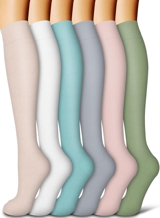 COOLOVER Copper Compression Socks for Women and Men(6 Pairs)-Best Support for Running, Athletic, Travel, 09b Apricot/White/Blue/Gray/Pink/Green, S-M - Image 1