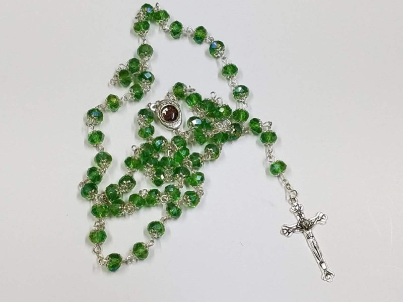 Jerusalem Imports Catholic Green Rosary Crystal Beads Necklace Holy Mary  Crucifix Jerusalem 